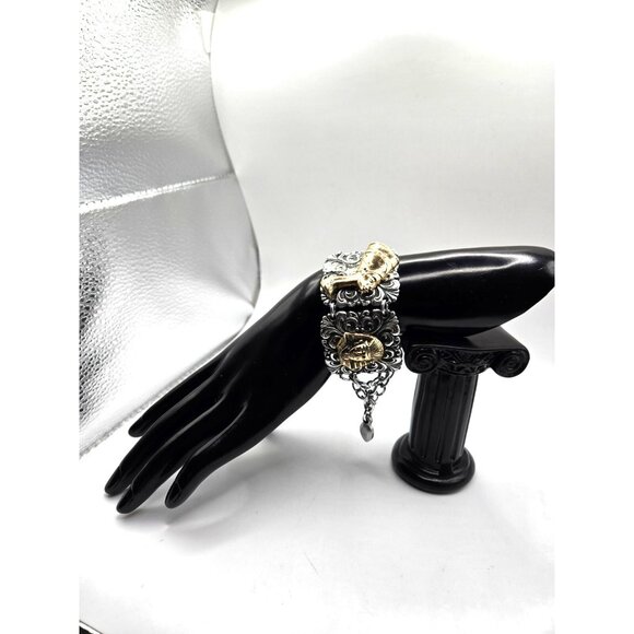 Vintage Mixed Motif Charm Panel Bracelet Buddha Dragon Nefertiti Egypt - Picture 2 of 8